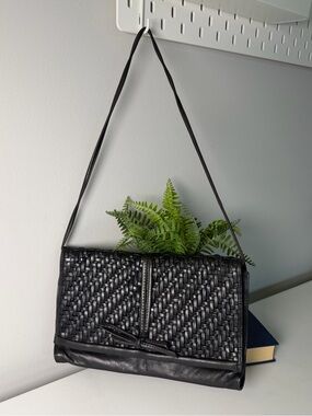 Vintage DOMINA Black Woven Leather with Bow Shoulder Bag - LIKE NEW